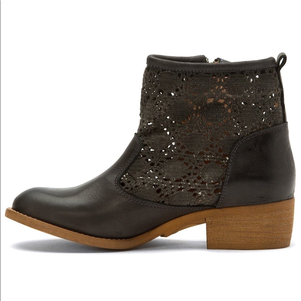 Black Eyelet Distressed Leather Crochet Boho Boot - Picture 6 of 6